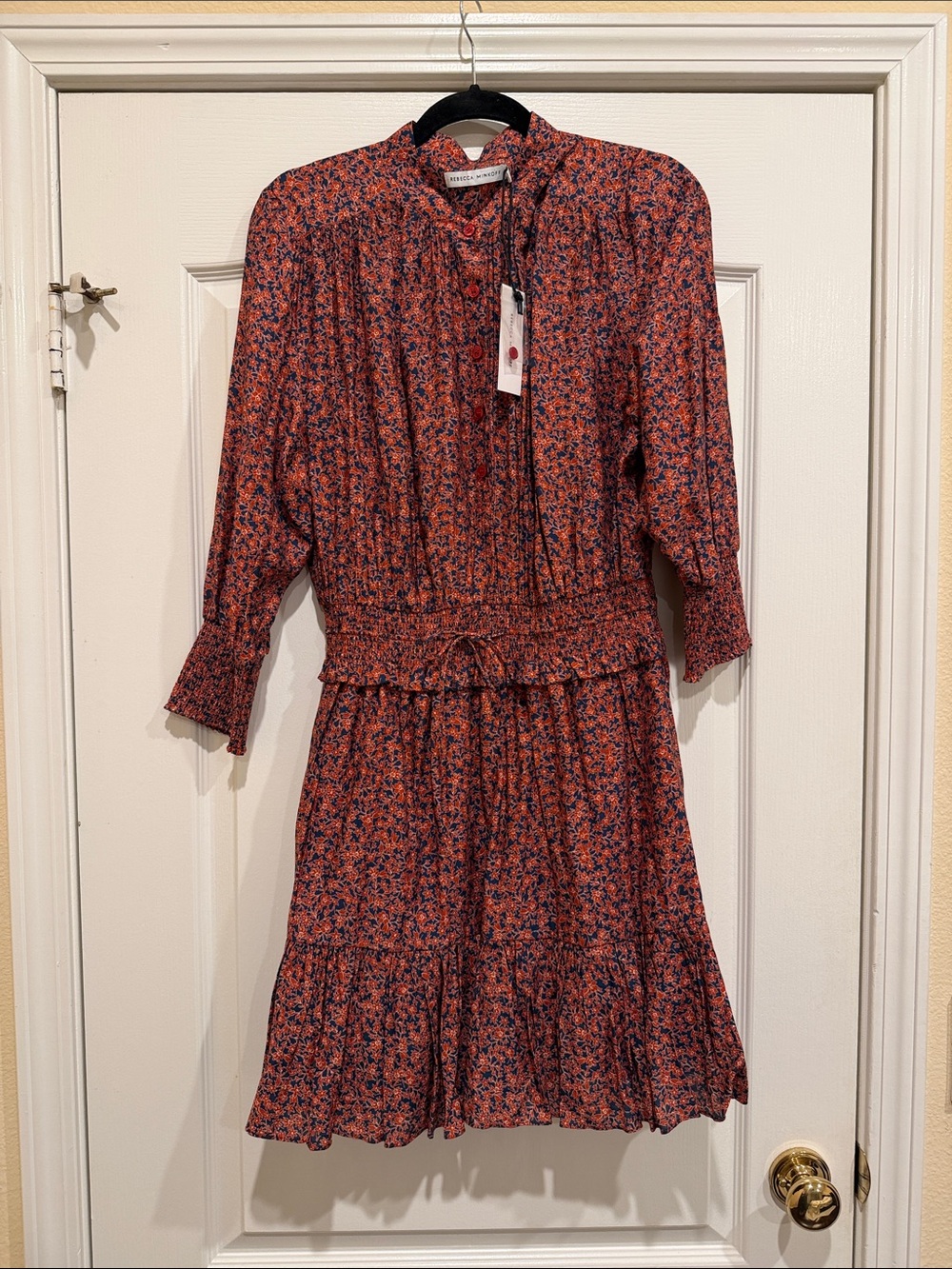 Rebecca Minkoff Red Floral Tiered Smocked-Waist Midi Dress